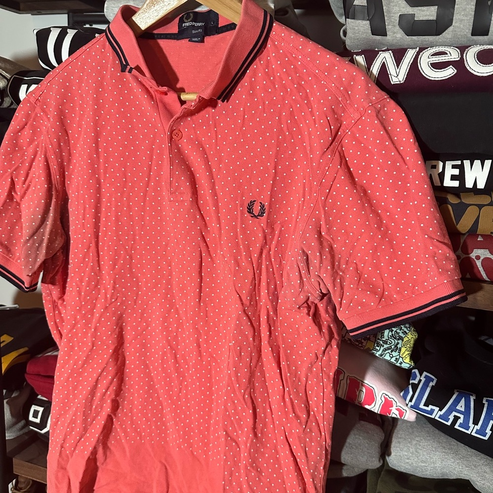 Fred Perry Men's Polo Shirt in Coral with White Dots